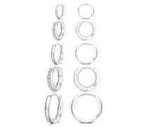 Senteria 5 Pares Pendientes Aro Plata Mujer Pequeños Pendientes Aro de Plata Hipoalergénico Huggie Cartílago para Mujeres 8/10/12/14/16mm