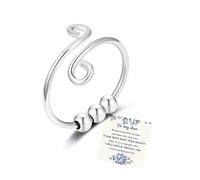 Senteria Anillo de ansiedad para mujer, de plata de ley 925, anillo abierto ajustable con cuentas giratorias, caja de joyería para aliviar el estrés, Metal