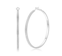 SENTERIA Pendientes de aro de plata de ley 925 para mujer, 3 mm de ancho, hipoalergénicos, brillantes, aretes de aro de plata ligera con circonita cúbica de 30/40/50/60/70 mm, 50MM, Cobre