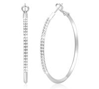 Senteria Pendientes de aro de plata de ley 925 y aretes de aro grandes hipoalergénicos para mujer con circonita cúbica AAA+, ligeros y finos, 30/40/50 mm, Circonita cúbica Latón, Sin piedra preciosa