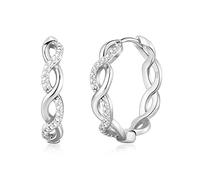 Senteria Pendientes de aro de plata de ley para mujer, aretes de aro de plata ligeros para mujer, aretes de aro trenzados con circonita cúbica, Circonita cúbica Plata de ley, Circonia cúbica