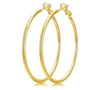 Senteria Pendientes de aro dorados para mujer, hipoalergénicos, grandes, ligeros, finos, para mujer y niña 30MM