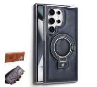 Sentiment Value Leather Phone Case, Business Magnetic Anti-Fall Bracket Protective Case, Leather Anti-Shock Mobile Phone Cases, for Samsung Galaxy S25 S24 S23 Series (Blue,S23 Plus)