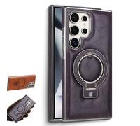 Sentiment Value Leather Phone Case, Business Magnetic Anti-Fall Bracket Protective Case, Leather Anti-Shock Mobile Phone Cases, for Samsung Galaxy S25 S24 S23 Series (Purple,S25 Plus)