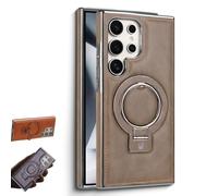Sentiment Value Leather Phone Case, Business Magnetic Anti-Fall Bracket Protective Case, Leather Anti-Shock Mobile Phone Cases, for Samsung Galaxy S25 S24 S23 Series (Beige,S23 Ultra)