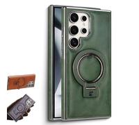 Sentiment Value Leather Phone Case, Business Magnetic Anti-Fall Bracket Protective Case, Leather Anti-Shock Mobile Phone Cases, for Samsung Galaxy S25 S24 S23 Series (Green,S25 Ultra)