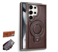 Sentiment Value Leather Phone Case, Business Magnetic Anti-Fall Bracket Protective Case, Leather Anti-Shock Mobile Phone Cases, for Samsung Galaxy S25 S24 S23 Series (Dark Brown,S23 Plus)