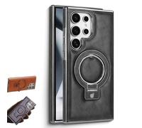 Sentiment Value Leather Phone Case, Business Magnetic Anti-Fall Bracket Protective Case, Leather Anti-Shock Mobile Phone Cases, for Samsung Galaxy S25 S24 S23 Series (Black,S25)