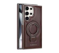 Sentiment Value Leather Phone Case for Samsung Galaxy S24 Ultra Compatible with MagSafe, Business Magnetic Anti-Fall Bracket Protective Case for Samsung Galaxy S24 S23 Series (S24Ultra,Dark Brown)