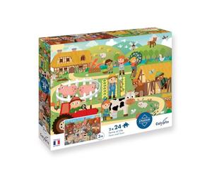 Sentosphère 3907707-Puzle Infantil (2 x 24, Piezas Grandes y Superficie Aterciopelada, para niños a Partir de 3 años, edición Posterior), Color Granja y Ciudad (Calypto 7702)