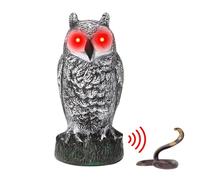 Señuelo búho - búho falso con ojos parpadeantes, detector de ruido y movimiento aterrador,Espantapájaros de búho falso, estatua de búho de para proteger plantas, árboles y flores v