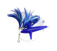 Señuelo de atún para caza grande con falda de arrastre de plumas, gancho de acero aplanado para tensión longitudinal, irradiación de luz UV para pesca nocturna y diseño (azul)