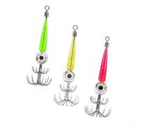 Señuelo de calamar de gancho suave de sepia de 8 g, 9,5 cm con luz LED y anillo giratorio de 360° para pesca, paquete de 3, rosa/dorado/verde, compatible con pulpo y peces