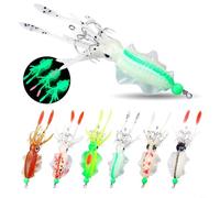 Señuelo de calamar de pulpo que brilla en la oscuridad, de plástico suave, doble capa, de acero inoxidable, anzuelos realistas, tentáculos, cebo de pesca luminoso, 11 cm, varios colores, agua salada y