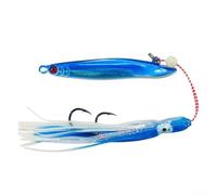 Señuelo de paso lento de 40 g de metal con aparejo de pulpo que brilla en la oscuridad para pesca en aguas saladas en aguas profundas dirigidas a calamares y peces de fondo, color dorado, 7,5 cm de