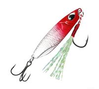 Señuelo de pesca de metal de 7 g a 10 g con ganchos triples para lubina y trucha en lagos de agua dulce, ríos y agua de mar costera, acabado plateado (10 g de plata pelirroja)