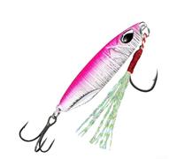 Señuelo de pesca de metal de 7 g a 10 g con ganchos triples para lubina y trucha en lagos de agua dulce, ríos y agua de mar costera, acabado plateado (10 g, plata con respaldo rosa)