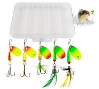 Señuelo de pesca para pesca de bajos, señuelos de pesca Spinnerbait, cebo de lentejuelas con anzuelos emplumados, 5 aparejos con caja de aparejos, accesorios de pesca para salmón de trucha bajo