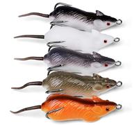 Señuelo para Pesca de Ratas, 5 Piezas de 2, 36 Pulgadas, biomiméticos, realistas en 3D, con 2 anzuelos Afilados, Cebo Flotante para ríos, Arroyos y Lagos..
