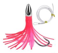 Señuelo profesional de arrastre de agua salada construido con cabeza de aleación de zinc y falda de silicona que fluye para pulpo, calamar, marlin, atún, pez espada, rojo, 15 cm, 48 g, captura segura