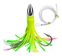 Señuelo profesional de arrastre de agua salada construido con cabeza de aleación de zinc y falda de silicona que fluye para pulpo, calamar, marlin, atún, pez espada, rojo, 15 cm, 48 g, captura segura