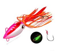 Señuelo que brilla en la oscuridad con ojos moldeados 3D, gancho de acero al carbono y falda de silicona suave para una mejor pesca nocturna para mayor fuerza (60 g, color E)