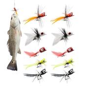 Señuelos de Pesca con Mosca,10 Unidades Moscas Secas Poppers Señuelos Bass Popper - Cebos Secos Húmedos Anzuelos Pequeños para Pesca en Lagos Embalses Ríos Agua Dulce Salada Trucha