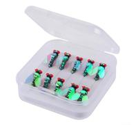 Señuelos de pesca con mosca con plumas y lentejuelas, anzuelos #12, profundidad de 6 mm, 13 mm de longitud, color verde, para peces pequeños de agua dulce como boca de caballo y rayas blancas (B 10