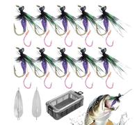 Señuelos de Pesca con Mosca,Kit de Señuelos para Pesca con Mosca | Atrayente Artificial Doble Anzuelo 10 Unidades para Pescadores Agua Dulce y Salada Camping Aventuras al Aire Libre