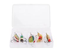 Señuelos de Pesca de Acero Inoxidable Pequeños, Portátiles, 5 Piezas - Atrae Peces con Luz y Ruido, Gancho Fuerte, Caja para Almacenaje Seguro (B (tamaño Grande))