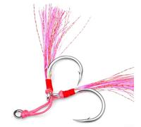 Señuelos de pesca de doble gancho con piel de cola de pelo y ranura de sangre, ganchos de acero de alto carbono que proporcionan efecto de flash y resistencia superior para uso en agua salada (D)