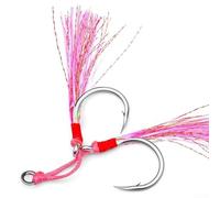 Señuelos de pesca de doble gancho con piel de cola de pelo y ranura de sangre, ganchos de acero de alto carbono que proporcionan efecto de flash y resistencia superior para uso en agua salada (E)