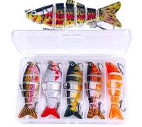Señuelos de pesca para bajo Swimbait 3D de 6 segmentos con anzuelos y 10 | Juego de cebo artificial para agua salada para trucha, bagre, lucio, mar, lago, río, orilla, al aire libre