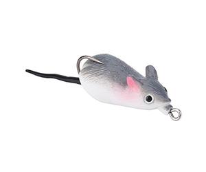 Señuelos de pesca para ratón, 2 unidades, de goma suave de agua dulce, para ratones, señuelos de pesca, cebo artificial, anzuelos de lubina, cebo doble, gris