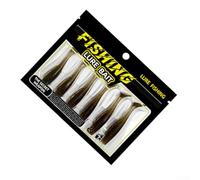 Señuelos de pesca suaves Tpr con purpurina holográfica y aroma de camarones para pesca de agua dulce y mar. Juego de seis piezas en varios colores, diseño de cola en T, 6 cm de longitud (marrón)