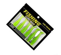 Señuelos de pesca suaves Tpr con purpurina holográfica y aroma de camarones para pesca de agua dulce y mar. Juego de seis piezas en varios colores, diseño de cola en T, 6 cm de longitud (verde)