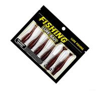 Señuelos de pesca suaves Tpr con purpurina holográfica y aroma de camarones para pesca de agua dulce y mar. Juego de seis piezas en varios colores, diseño de cola en T, 6 cm de longitud (rojo)