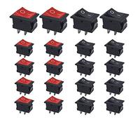 Senven 20Pcs SPST Boton Interruptor Rocker AC 6A / 250V, 10A / 125V ON-OFF 2 Pin, mini interruptor electrónico para automóviles, barcos, electrodomésticos (rojo +10 negro +10)
