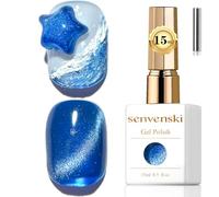 Senvenski Gelatina Vidrio ojo de gato Esmaltes Semipermanentes Para uñas 15ML Magnético Cat Eye Galaxias Holográfica Brillante Transparente Color Esmaltes de gel de uñas (Azul, MY1-009)