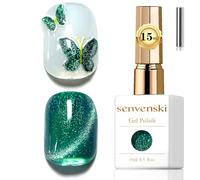 Senvenski Gelatina Vitral ojo de gato Esmaltes Semipermanentes Para uñas con iman 15ML Magnético Cat Eye Galaxias Holográfica Brillante Color Esmaltes de gel de uñas (Verde Bosque, 15ml)