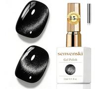 Senvenski Gelatina Vitral ojo de gato Esmaltes Semipermanentes Para uñas con iman 15ML Magnético Cat Eye Galaxias Holográfica Brillante Color Esmaltes de gel de uñas (Negro Brillante, MY1-025)