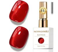 Senvenski Gelatina Vitral ojo de gato Esmaltes Semipermanentes Para uñas con iman 15ML Magnético Cat Eye Galaxias Holográfica Brillante Color Esmaltes de gel de uñas (Rubí Rojo, MY1-027)
