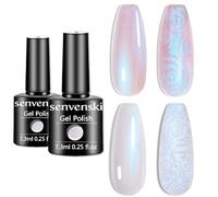 Senvenski Perla Esmalte Semipermanente, Blanco Rosado Opal Sirena Esmaltes de gel de uñas Aurora Cáscara Brillante Holográfica Gift Set UV LED Art Varnish Kit (CS2-012)