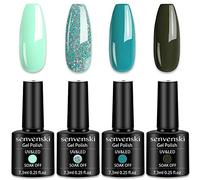 Senvenski Thiel Azul Esmaltes Semipermanentes Para uñas, Verde Menta Esmaltes de gel de uñas Aceitunas Ejército Agua Verde Esmeralda Turquesa Set Manicura UV LED (CS007)