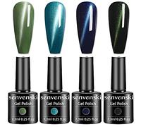 Senvenski Verde Magnético Esmaltes Semipermanentes Para uñas, Cat Eye ojo de gato Esmaltes de gel de uñas Ejército Verde Marina Azul Precioso Esmeralda Aceituna Turquesa Set UV LED (MY004)