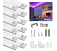 SENXINGYAN Perfil de Aluminio, 12 Pack 1M / 3,3ft U Forma, Cubierta de Difusor Blanco Lechoso, Los Casquillos de Extremo y Los Clips de Montaje del Metal, Canal de Aluminio para Tiras LED, 12M, Plata
