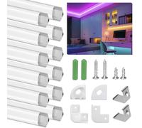 SENXINGYAN Perfil de Aluminio, 12 Pack 1M/3,3ft V Forma, Cubierta de Difusor Blanco Lechoso, Los Casquillos de Extremo y los Clips de Montaje del Metal, Canal de Aluminio para Tiras LED, 12M, Plata