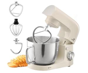 SENYA Robot pastelero multifunción 1500 W - Cuenco de acero inoxidable 5L - 10 velocidades + función pulso - batidor, batidor, gancho incluido - tapa antisalpicaduras con separador de huevos