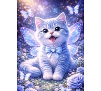 Senyanr 5D Diamond Painting Kits for Adults Angel Cat, DIY Rose Full Square Drill diamond Art kits adults, Crystal Rhinestone Embroidery Canvas painting for Home Decor 34x42in