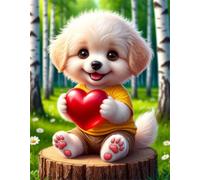 Senyanr 5D Diamond Painting Kits for Adults Dog, DIY Red Heart Full Square Drill diamond Art kits adults, Crystal Rhinestone Embroidery Canvas painting for Home Decor 18x26in